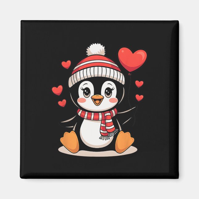 Valentine's Day Penguin Heart Bylloon Cute  Magnet (Front)