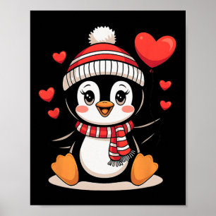 Valentine's Day Penguin Heart Bylloon Cute Poster