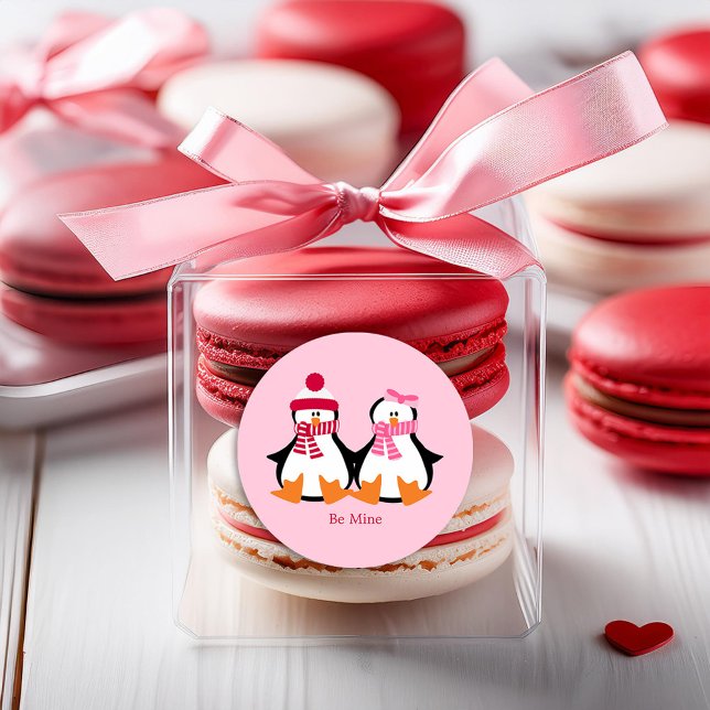 Valentines Day Penguins Classic Round Sticker (Creator Uploaded)