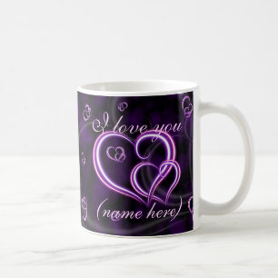 Valentine's Day Personalise Name Purple Hearts Coffee Mug