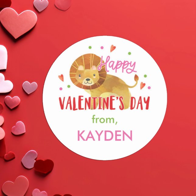 Valentine's Day Personalised Lion Treat   Classic Round Sticker (Creator Uploaded)