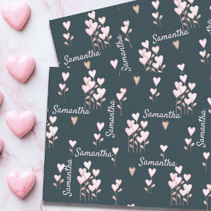 Valentine's Day Personalised name Heart Flowers Tissue Paper