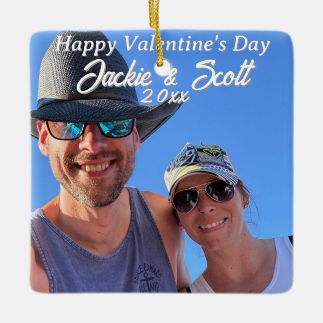   Valentine's Day  PERSONALIZED Photo & Names Ceramic Ornament (Front)