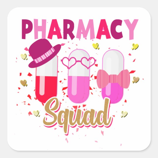 Valentines Day Pharmacy Squad Group Matching  Square Sticker (Front)