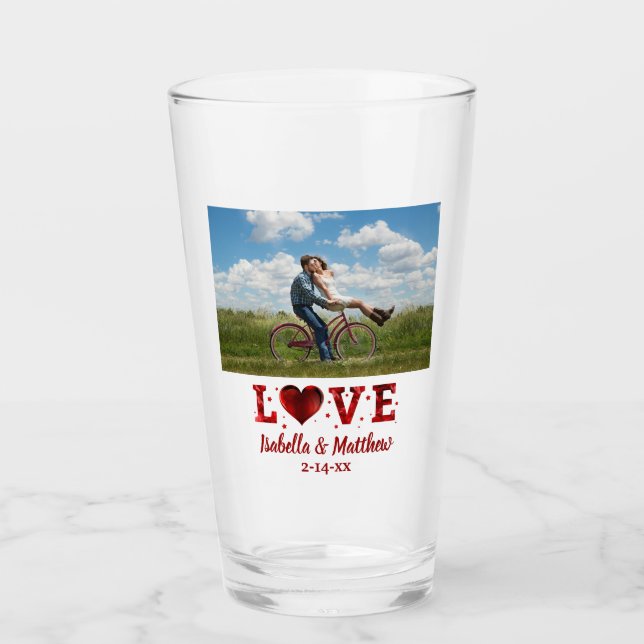 Valentines Day Photo Cute Couple Heart Love Glass (Front)