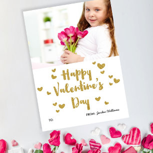 Valentine's Day Photo Glittery Gold Classroom Note Card