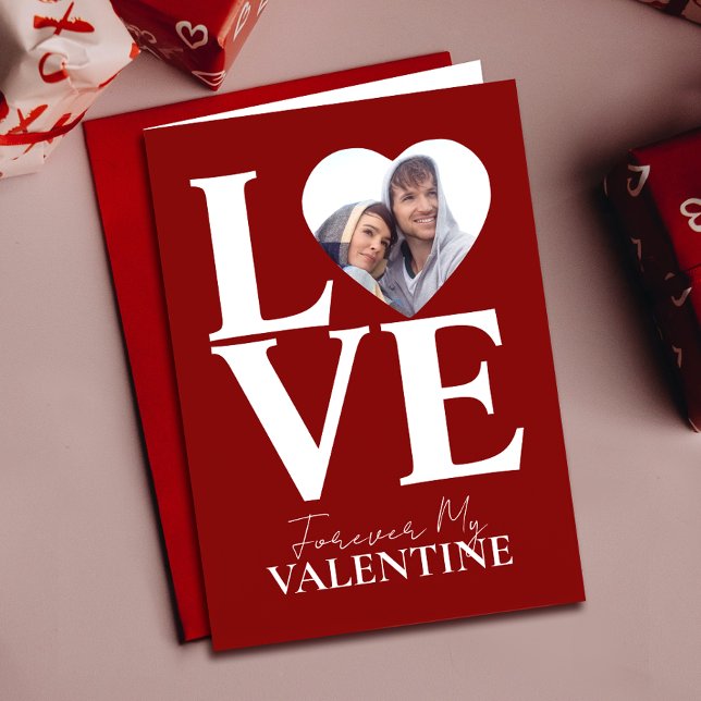 Valentines Day Photo Love | Heart Red Valentine's Card (Cherish memories with a Valentine's card featuring you and your loved one, expressing your bond.)