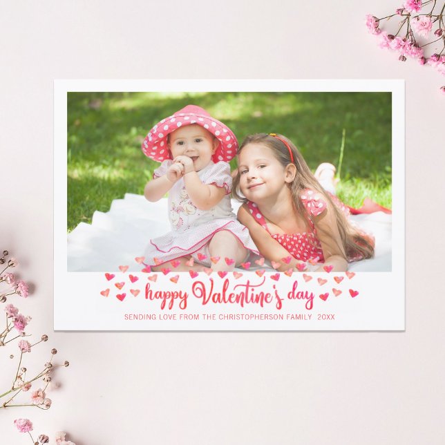 Valentine's Day Photo Watercolor Mini Hearts Holiday Card (Creator Uploaded)
