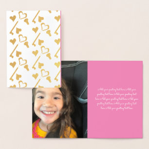 Valentines Day Photo with Hearts and Skeleton Key Foil Card