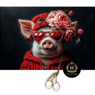 Valentines Day Pig Decoupage Tissue Paper