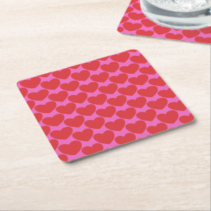 Valentine's Day Pink and Red Heart Pattern Party Square Paper Coaster