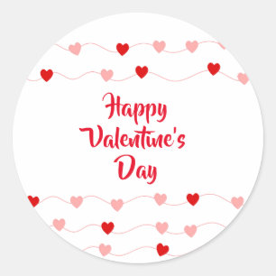Valentines Day Pink and Red String Hearts Classic Round Sticker