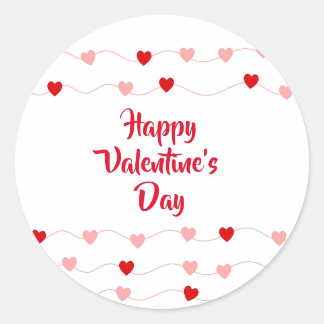 Valentines Day Pink and Red String Hearts Classic Round Sticker (Front)