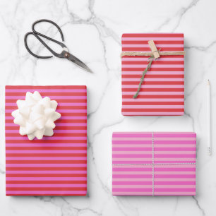 Valentine's Day Pink and Red Stripes Pattern Wrapping Paper Sheet