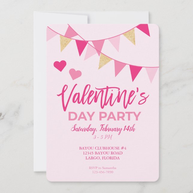 Valentine's Day Pink Banner Party Invitation (Front)