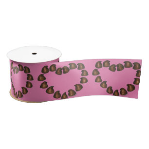 Valentine's Day Pink Brown Chocolate Drop Heart Satin Ribbon