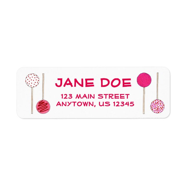 Valentine's Day Pink Cake Pop Pops Address Labels (Front)