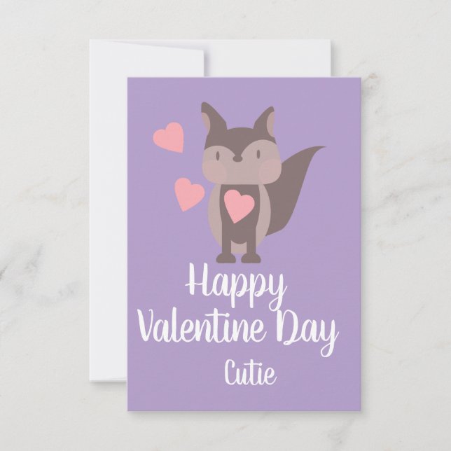 Valentines Day Pink Cute fox  Card (Front)