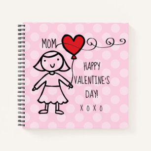 Valentine's Day Pink Dots Red Heart Mum Cartoon Notebook