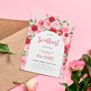 Valentine's Day Pink Floral Arch Baby Shower Invitation