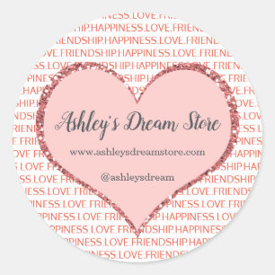 Valentine's Day Pink Heart Custom Business Website Classic Round Sticker