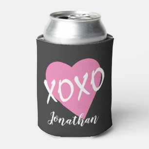 Valentine's Day Pink Heart XOXO Black Can Cooler
