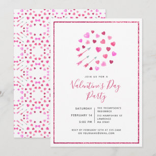 Valentine's Day Pink Hearts and Arrows Invitation