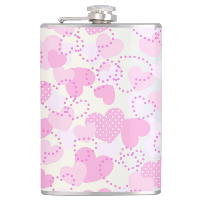 Valentine's Day Pink Hearts Background Hip Flask (Front)