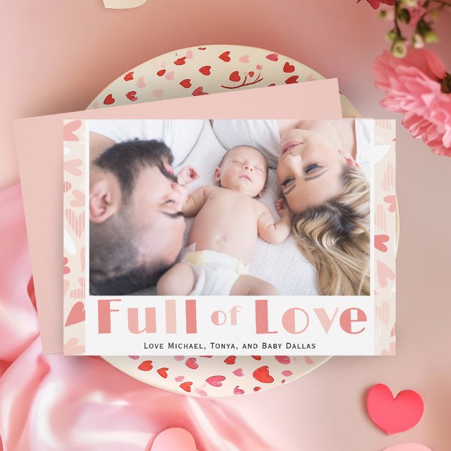 Valentine's Day Pink Hearts Modern Family Photo Holiday Card (Valentine's Day Pink Hearts Modern Family Photo Holiday Card)