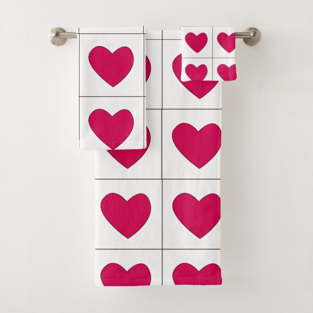 Valentines Day Pink Hearts Pattern Bath Towel Set (Insitu)