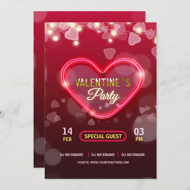 Valentine's Day Pink Lights Party Invitation (Front/Back)