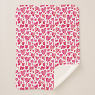 Valentines Day Pink Love Heart Sherpa Blanket