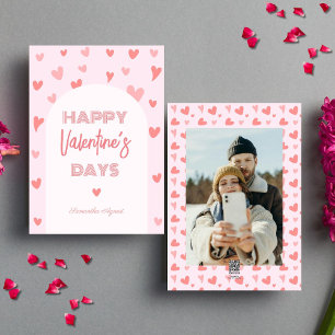 Valentines Day Pink Peach Hearts Photo Holiday Card