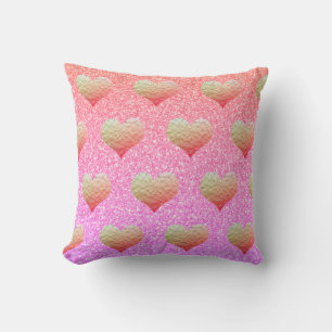 Valentines Day Pink Purple Glitter Gold Heart Cushion