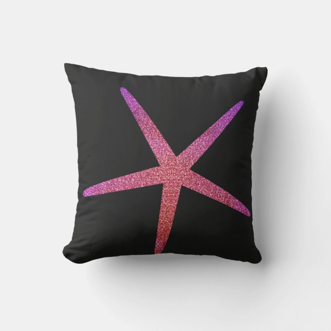 Valentines Day Pink Purple Glitter Starfish Gift Cushion (Front)