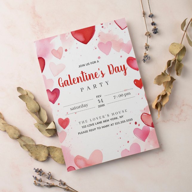 Valentine's Day Pink Red Hearts  Invitation (Creator Uploaded)