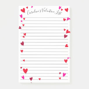 Valentine's Day Pink Red Hearts Personalised Post-it Notes