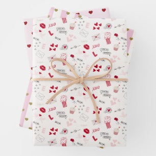 Valentines day pink red pattern wrapping paper sheet