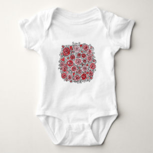 Valentine's Day Pink Red Roses Hearts Doodles  Baby Bodysuit