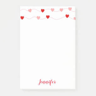 Valentines Day Pink Red String Hearts Personalised Post-it Notes