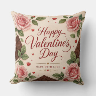 Valentines Day Pink Roses Chocolate Bars Cushion