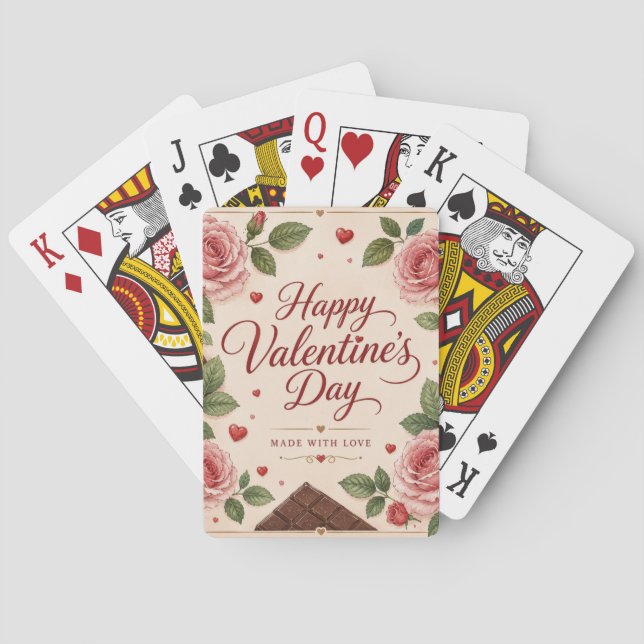 Valentines Day Pink Roses Chocolate Bars Playing Cards (Back)