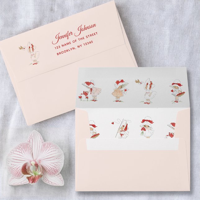 Valentine's Day Pink Vintage Cute Girls Red Hearts Envelope (Creator Uploaded)