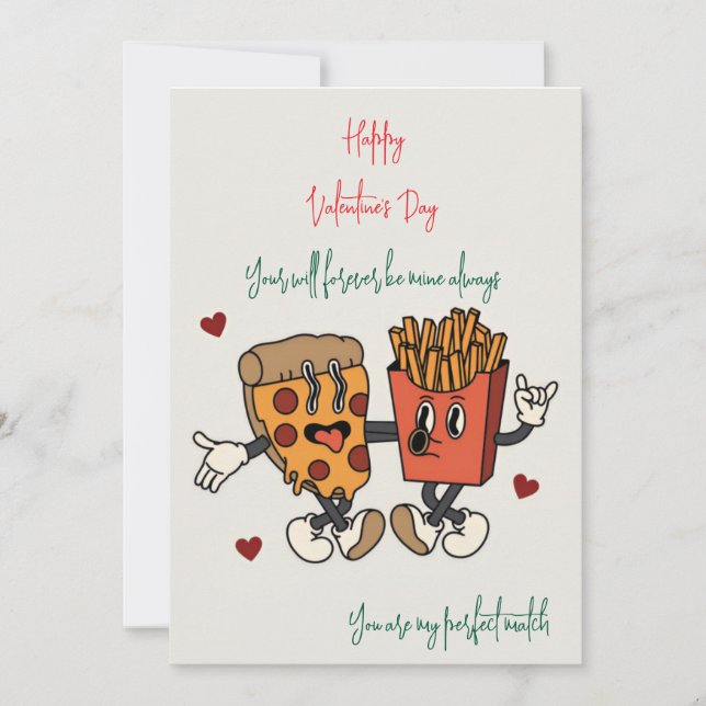 Valentine's Day "Pizza and Fried Potatoes Match"  Holiday Card (Front)