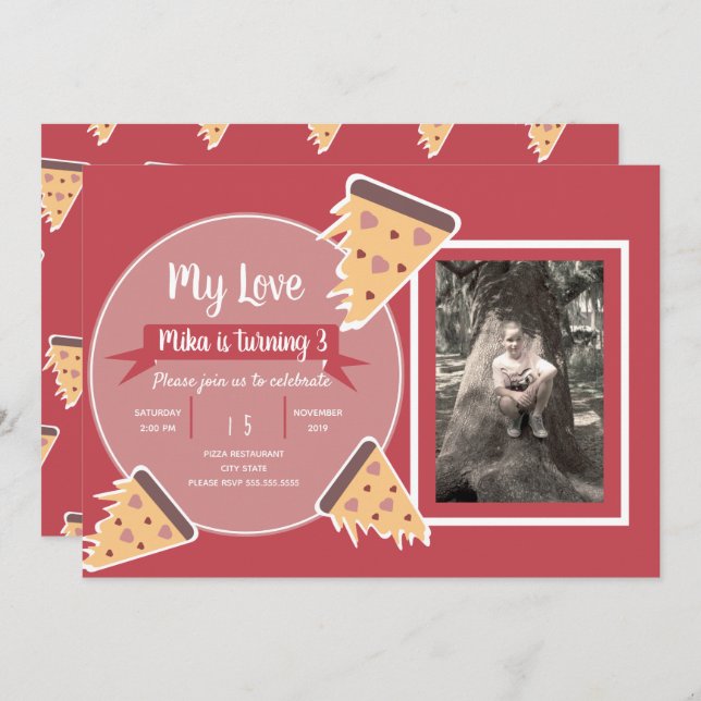 Valentines Day Pizza Party Kids Party Photo   Invitation (Front/Back)