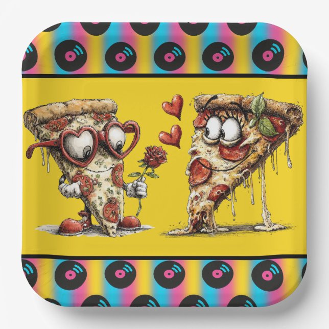 Valentine's Day Pizza Party  Paper Plate (Front)