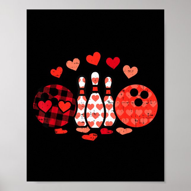 Valentines Day Plaid Bowling Valentine Srts Men Wo Poster (Front)