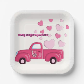 Valentine's Day plates with cute truck design 