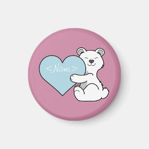 Valentine's Day Polar Bear with Light Blue Heart Magnet