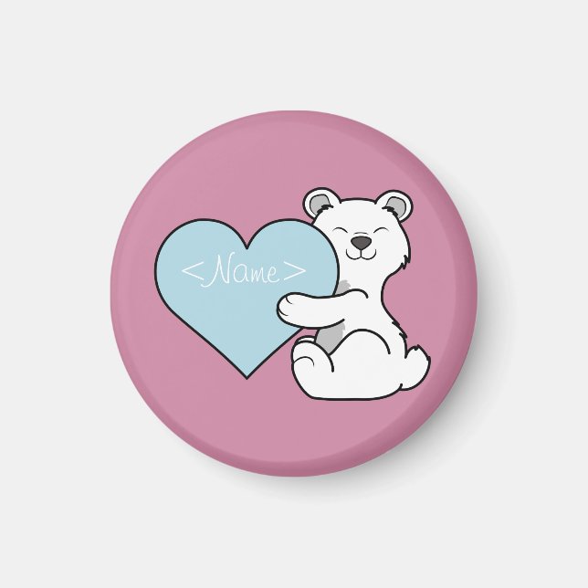Valentine's Day Polar Bear with Light Blue Heart Magnet (Front)